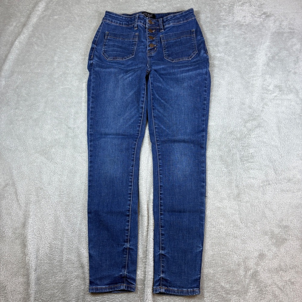 Judy Blue‎ Jeans Women 9/29 (Fits 28x27) Skinny Fit Whiskered Faded Stretch Blue